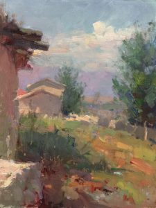 Cat. No. 1137 Zhaosu Kasakh Village, The Mountains Beyond - 30cm x 24cm - Oil on Linen - 2015 - collection Yan Ruming