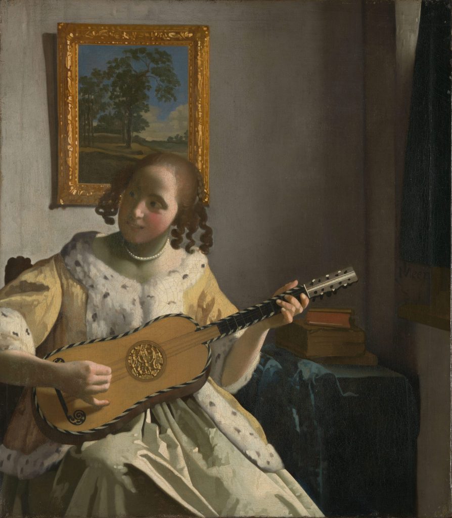 The Guitar Player by Jan Vermeer, realism style oil painting classes