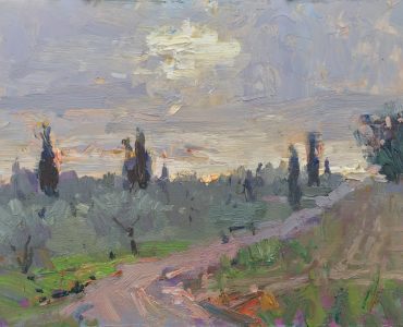 Val di Chiana Sunset, Tuscany Italy, by Barry John Raybould, 10in x 12in, Oil on Linen, 2019